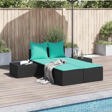 vidaXL Dubbele ligstoel met kussens, zwart polyrotan, Tuin en Terras, Ligbedden, Verzenden, Nieuw