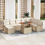 vidaXL Tuin Sofa Set met opslag 9 pcs Beige Poly riet, Verzenden, Nieuw, Rotan, Meer dan 8 zitplaatsen