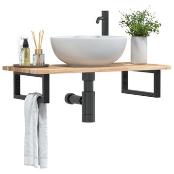 vidaXL Badkamer wandschap staal en massief acaciahout, Verzenden, Nieuw
