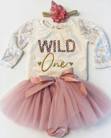 Eerste verjaardag cakesmash tutu set Wild One 3-delig, Kinderen en Baby's, Ophalen of Verzenden, Nieuw, Meisje, Jurkje of Rokje