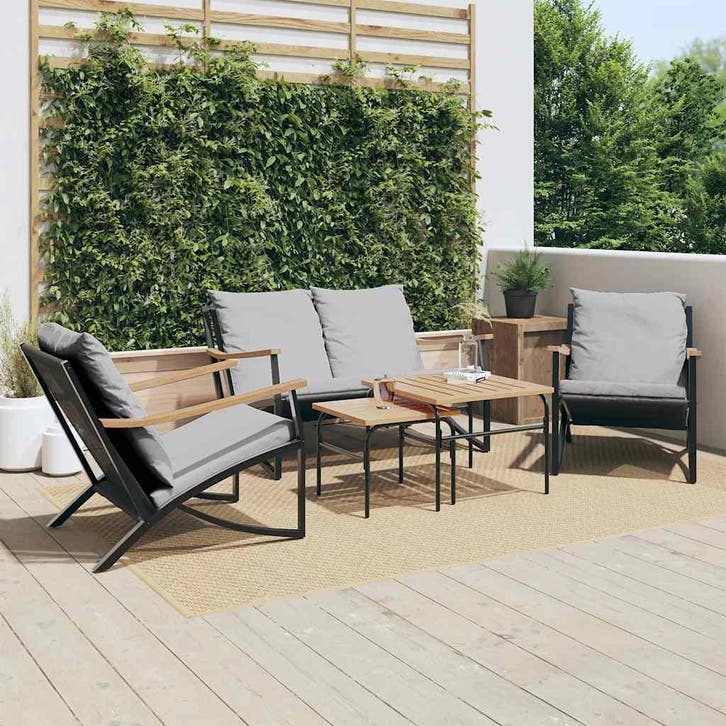 vidaXL 5-delige Balkonset met kussens staal zwart, Tuin en Terras, Tuinsets en Loungesets, Nieuw, Rvs, Verzenden