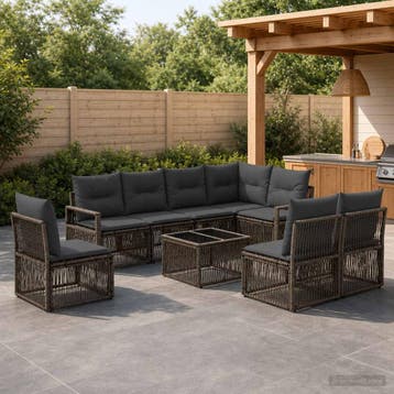 vidaXL Tuinbankenset 9 st Grijs poly rattan, Verzenden, Nieuw, Meer dan 8 zitplaatsen