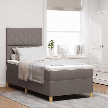 vidaXL LED Box Spring Bed met hoofdeinde Taupe 90 x 200 cm, Verzenden, Nieuw, Eenpersoons, Stof