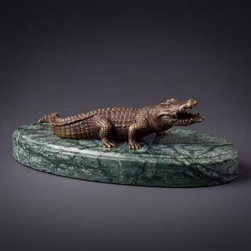 Beeld, Prachtig sculptuur van een krokodil 21.5 cm - 7.5 cm