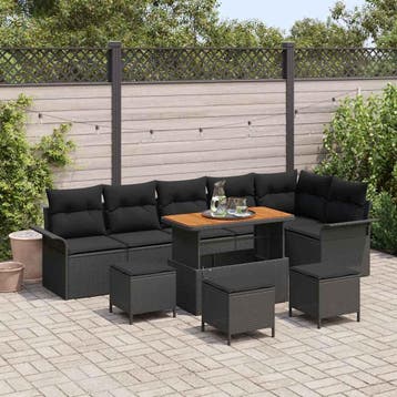 vidaXL Tuinbankenset 10 st Zwart poly rattan, Verzenden, Nieuw, Rotan, Meer dan 8 zitplaatsen