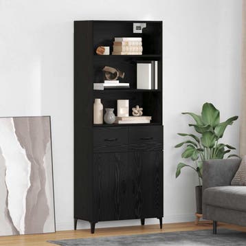 vidaXL buffetkast Zwart Eiken 69,5 x 34 x 180 cm Bewerkt, Huis en Inrichting, Kasten | Buffetkasten, Minder dan 50 cm, Verzenden