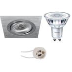 GU10 Inbouwspot Set - Mat Zilver - Inbouw Vierkant -, Metaal of Aluminium, Nieuw, Ophalen of Verzenden, Led