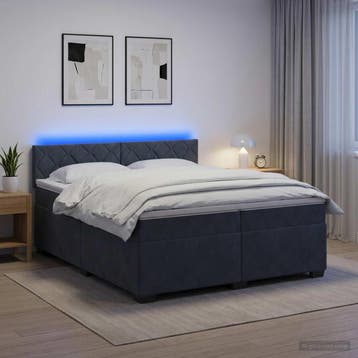 vidaXL Boxspring Bed met Matras en LED Donkergrijs 200 x 200, Huis en Inrichting, Slaapkamer | Bedden, Verzenden, Nieuw, Grijs