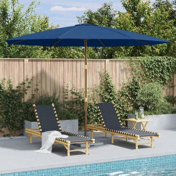 vidaXL Parasol met houten paal 350 cm blauw, Verzenden, Nieuw, 3 tot 4 meter