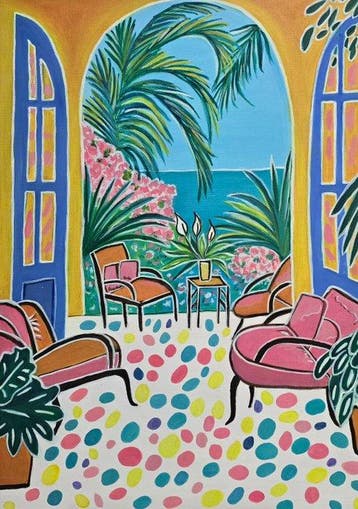 École fauve française (XX) - Le salon en bord de mer