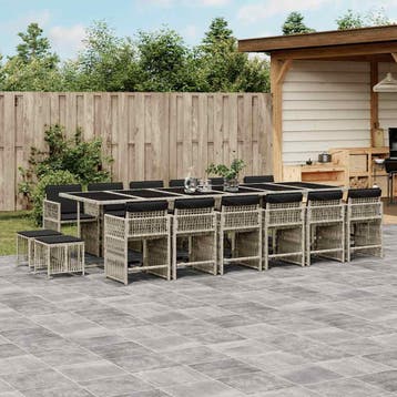 vidaXL 17-delige Tuinset met kussens poly rattan lichtgrijs, Verzenden, Nieuw, 6 zitplaatsen, Tuinset