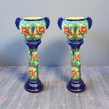 Jardinière (2) - Bloemen - geëmailleerd - Kolommen, Antiek en Kunst