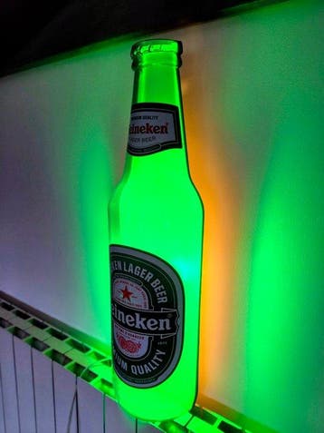 Heineken lichtgevende fles Vintage - Lichtbord - Plastic, Antiek en Kunst