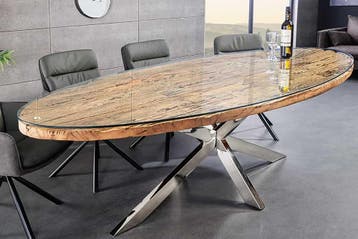 Massieve eettafel BARRACUDA 220cm bruin teakhout zilver, Ophalen of Verzenden, Nieuw
