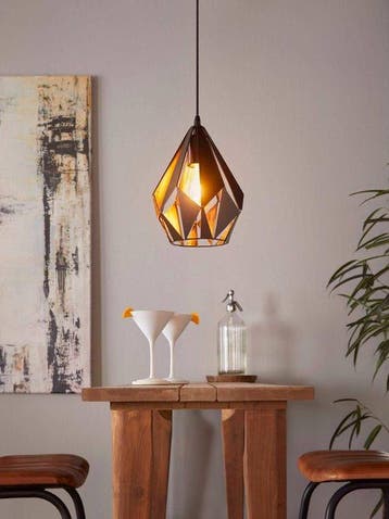 EGLO Carlton 1 Hanglamp - E27 - Ø 20,5 cm - Zwart/Koper, Verzenden, Nieuw