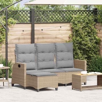 vidaXL Verstelbare tuinbank met kussens L-vormig beige poly, Verzenden, Nieuw