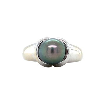 Witgouden ring met grijze parel 14 karaat, Verzenden, Zo goed als nieuw, Goud, Met parel