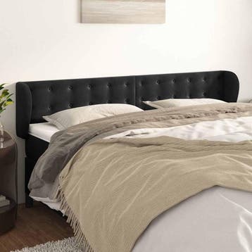 vidaXL Hoofdbord met randen 183x23x78/88 cm fluweel zwart, Verzenden, Nieuw, Zwart, Stof