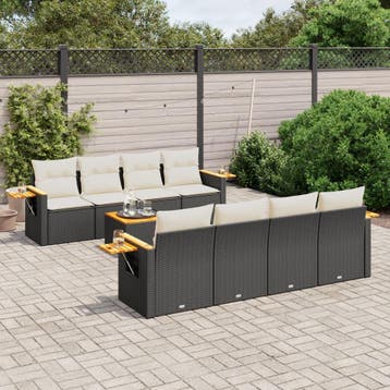 vidaXL 9-delige Loungeset met kussens poly rattan zwart, Verzenden, Nieuw, Loungeset