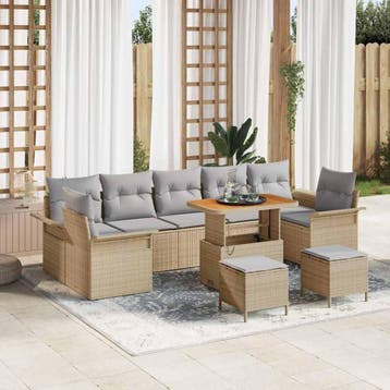vidaXL Tuin Sofa Set 10 st 9-Aantal zitplaatsen Beige en, Tuin en Terras, Verzenden, Nieuw, Meer dan 8 zitplaatsen