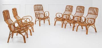 Fauteuil - Bamboe - Set van zes veranda-/tuinfauteuils,