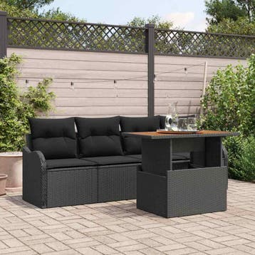 vidaXL Tuinbankenset 5 st Zwart poly rattan, Verzenden, Nieuw, 5 zitplaatsen