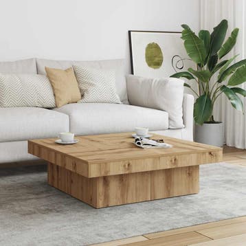 vidaXL Salontafel 90x90x28 cm bewerkt hout artisanaal, Huis en Inrichting, 50 tot 100 cm, Verzenden, Nieuw, 50 tot 100 cm