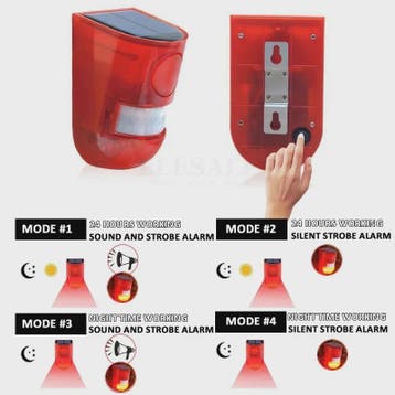 Draadloze Zonnesensor Alarm met Sirene & Strobe Licht - Tuin