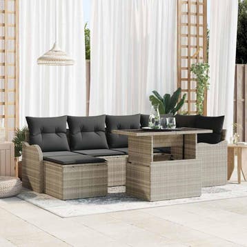 vidaXL Tuin Sofa Set 7 st Lichtgrijs Poly riet, Verzenden, Nieuw, Rotan, 7 zitplaatsen