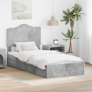 vidaXL Opslag bed met lade Beton Grijs 90 x 190 cm Bewerkt, Eenpersoons, Verzenden, Nieuw, Grijs
