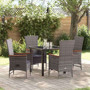 vidaXL Tuin eettafelset met kussen 5 pcs Grijs Gepoedercoat, Verzenden, Nieuw, Rotan, 5 zitplaatsen