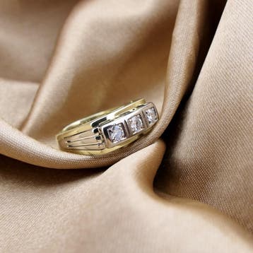 Bicolor gouden herenring met diamant 0,3 ct., Gebruikt, 19 tot 20, Heer, Ophalen of Verzenden