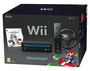 Nintendo Wii Console - Zwart + Mario Kart bundel (in doos), Verzenden, Zo goed als nieuw