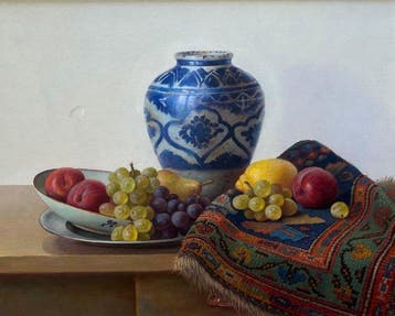 E P Moleveld ( 1946) - Stilleven met vaas en fruit, Antiek en Kunst, Kunst | Schilderijen | Klassiek