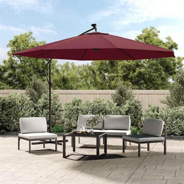 vidaXL Zweefparasol met LED-verlichting 350 cm bordeauxrood, Verzenden, Nieuw, 3 tot 4 meter, Zweefparasol