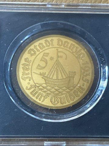 Wereld. 5 Gulden 1935 Kogge Wappen. , 1/200 Oz (.999)