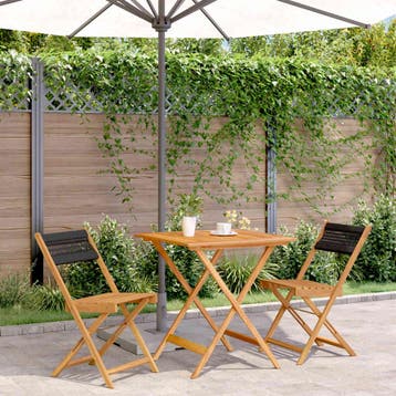 vidaXL 3-delige Bistroset polypropeen en massief hout zwart, Tuin en Terras, Verzenden, Nieuw, Hardhout
