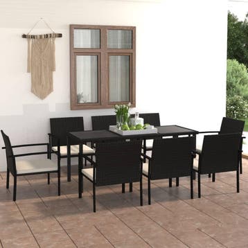 vidaXL 9-delige Tuinset poly rattan zwart, Verzenden, Nieuw, 8 zitplaatsen, Tuinset