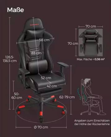 Nieuwe Gamingstoel met Voetsteun – Ergonomisch Zwart en Rood, Huis en Inrichting, Bureaustoelen, Verzenden, Zwart, Nieuw, Ergonomisch