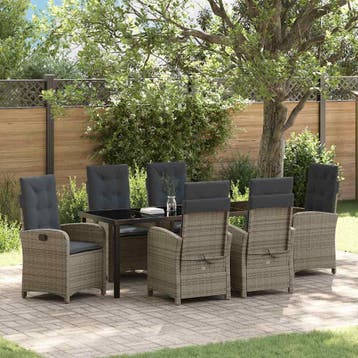 vidaXL Tuin eettafelset 7 st Grijs poly rattan, Verzenden, Nieuw, Rotan, 7 zitplaatsen