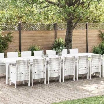 vidaXL Tuin Eettafelset met kussens 15 st Wit PP, Verzenden, Nieuw, 5 zitplaatsen