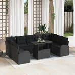 vidaXL Tuin Sofa Set met opslag met kussen 10 pcs Zwart poly, Verzenden, Nieuw, Rotan, Meer dan 8 zitplaatsen