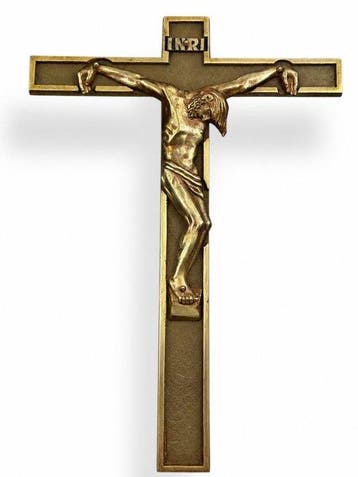 Crucifix - Verguld messing - 1920-1930 - Lijdende Christus, Antiek en Kunst
