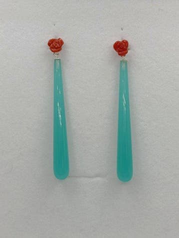 Zonder minimumprijs - Hangoorbellen Zilver, Calcedoon en, Sieraden, Tassen en Uiterlijk