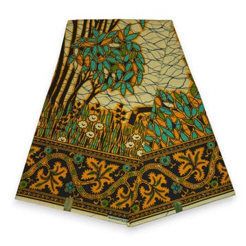 VLISCO stof Hollandais Afrikaanse Wax print - Turkoois Geel, Ophalen of Verzenden, Nieuw