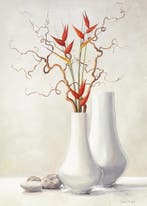 Kunstdruk Karin Van der Valk - Willow Twigs with Red Flowers, Verzenden, Nieuw