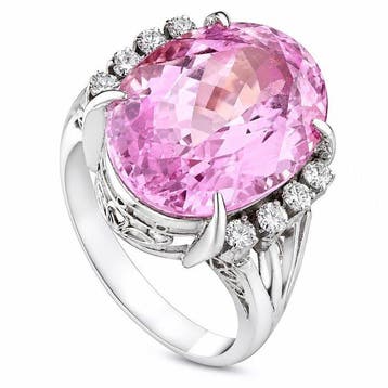 Ring Platina ring met 0,26 ct diamant en kunziet, Platina -, Nieuw