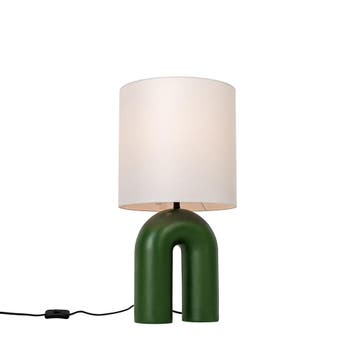 Scandinavische tafellamp groen met linnen kap wit - Lotti, Verzenden, Nieuw, Kunststof