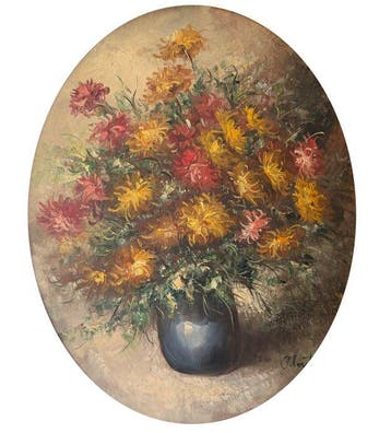 French School (XX) - Blumenstillleben Oval Floutier, Antiek en Kunst