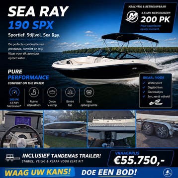 SEA RAY 190 SPX _ Full option, Watersport en Boten, Binnenboordmotor, Zo goed als nieuw, Sea Ray, Viertaktmotor